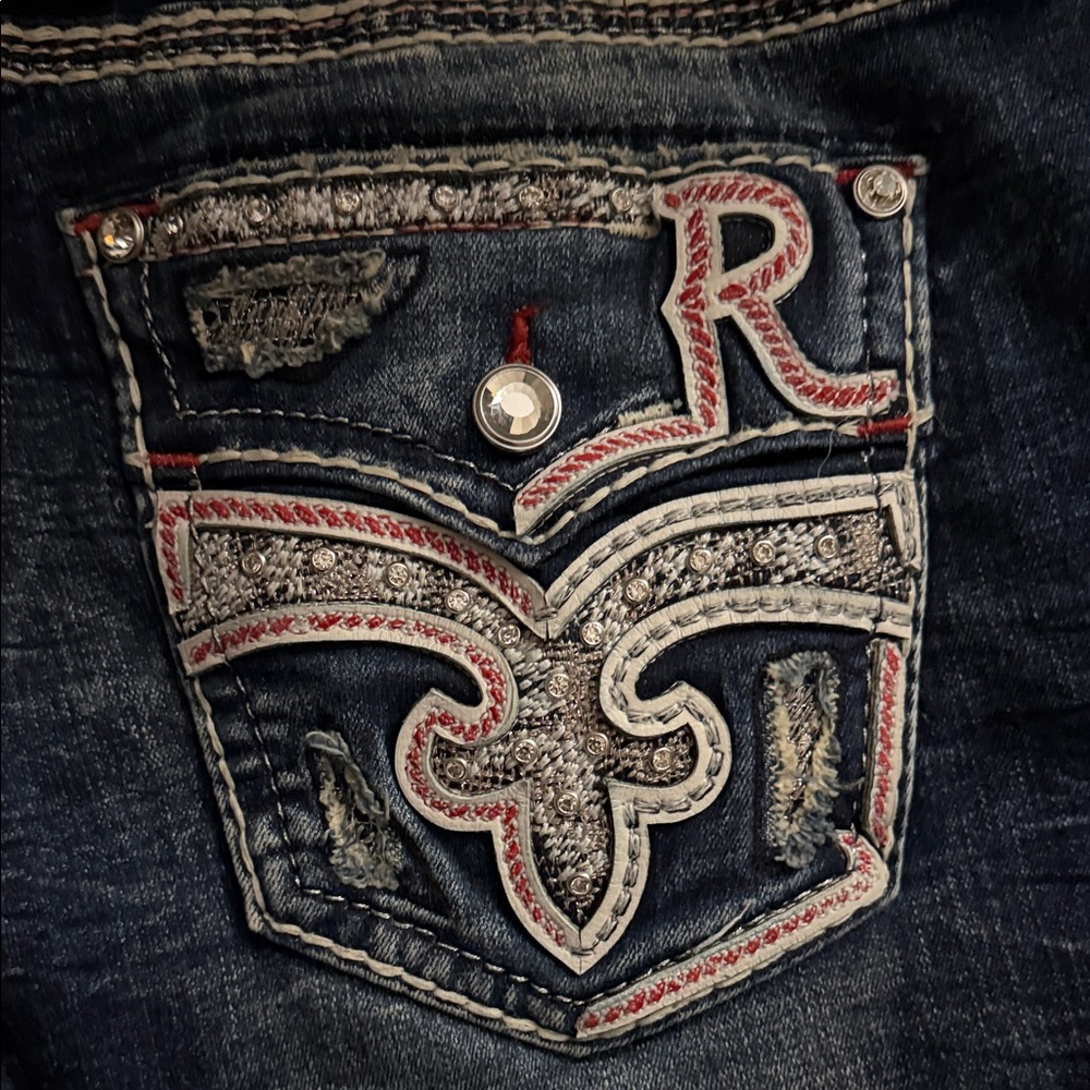 Rock Revival Dark Blue Boot Cut Jeans with Embroidery - Picture 2 of 9